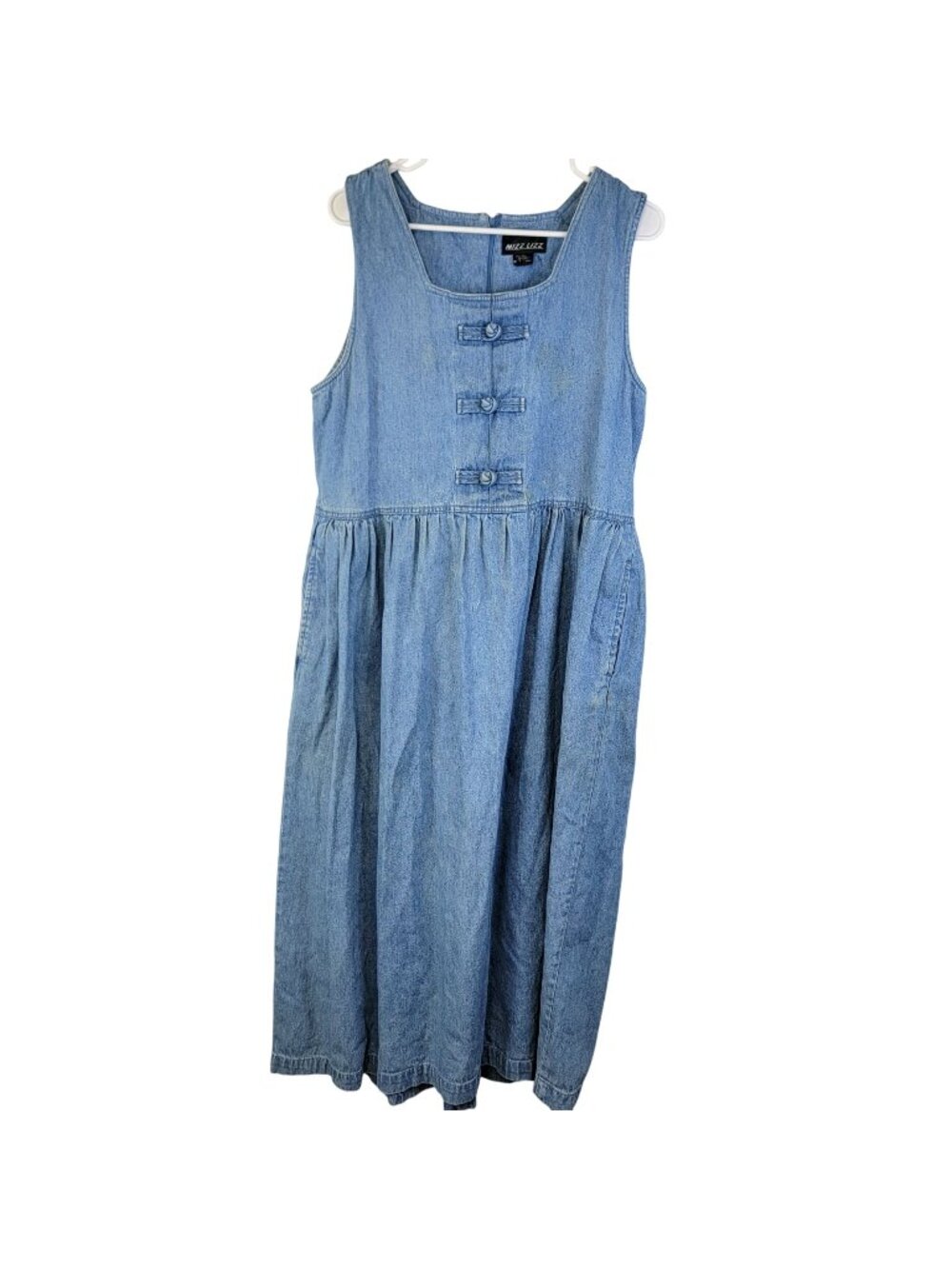Vintage 90s Denim Maxi Dress Women Large Teacher Casual Retro Blue Jean 12 Fall